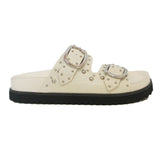 PAPETE SLIDE BRANCA COURO TIRAS FIVELAS TACHAS A 13708 0008 0004 AREZZO