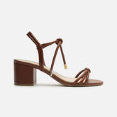 SANDÁLIA MARROM COURO SALTO MÉDIO BLOCO NÓ A 10055 0380 0103 AREZZO