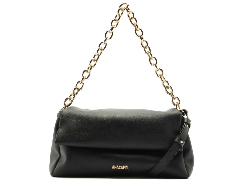BOLSA TIRACOLO MÉDIA BAGUETE ALÇA CORRENTE PRETA C 50012 1889 0004 ANACAPRI - Vintedoisk