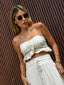 Blusa top linho Skenn bege vista frontal feminina