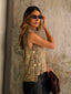 Blusa canelada onça Skenn feminina, vista frontal com estampa animal print