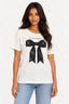Off | Blusa T-Shirt Laço Aquarela Dolcemme off-white com laço preto estampado e a frase Too cute to go through this