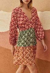 VESTIDO CURTO TRICOLOR MG LONGA 104415 CACAY