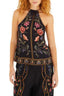 Blusa regata floral Belle Farm Rio branca com estampa colorida, vista frontal feminina