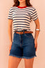 Bermuda jeans feminina BMF00015 Revanche frente, cintura média azul denim