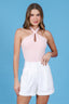 Blusa canelada tricot Skenn feminina, vista frontal do modelo