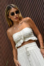 Blusa top linho Skenn bege vista frontal feminina