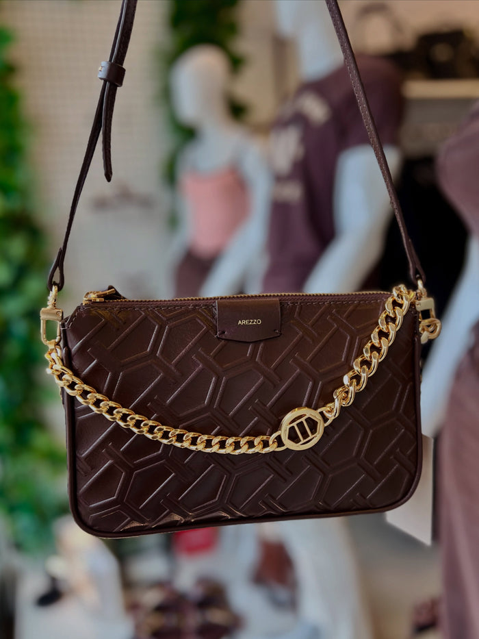 Bolsa Tiracolo Marrom Couro Pequena Corrente A 50011 2039 0004 Arezzo