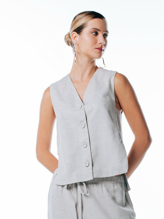 Blusa alfaiataria Viscolinho Skenn feminina, frente com tecido fluido Imagem principal do produto