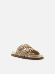 SANDÁLIA PAPETE DOURADA BEADS FIVELAS A 13130 0007 0001 AREZZO