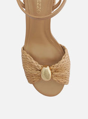 SANDÁLIA BEGE PALHA SALTO BLOCO TIRA METAL A 12463 0044 0001 AREZZO
