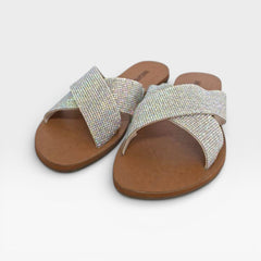 RASTEIRA TIRAS CRUZADAS BRILHO PRATA C 30014 0055 0035 ANACAPRI