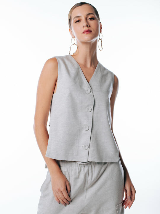 Blusa alfaiataria Viscolinho Skenn feminina, detalhe lateral do tecido