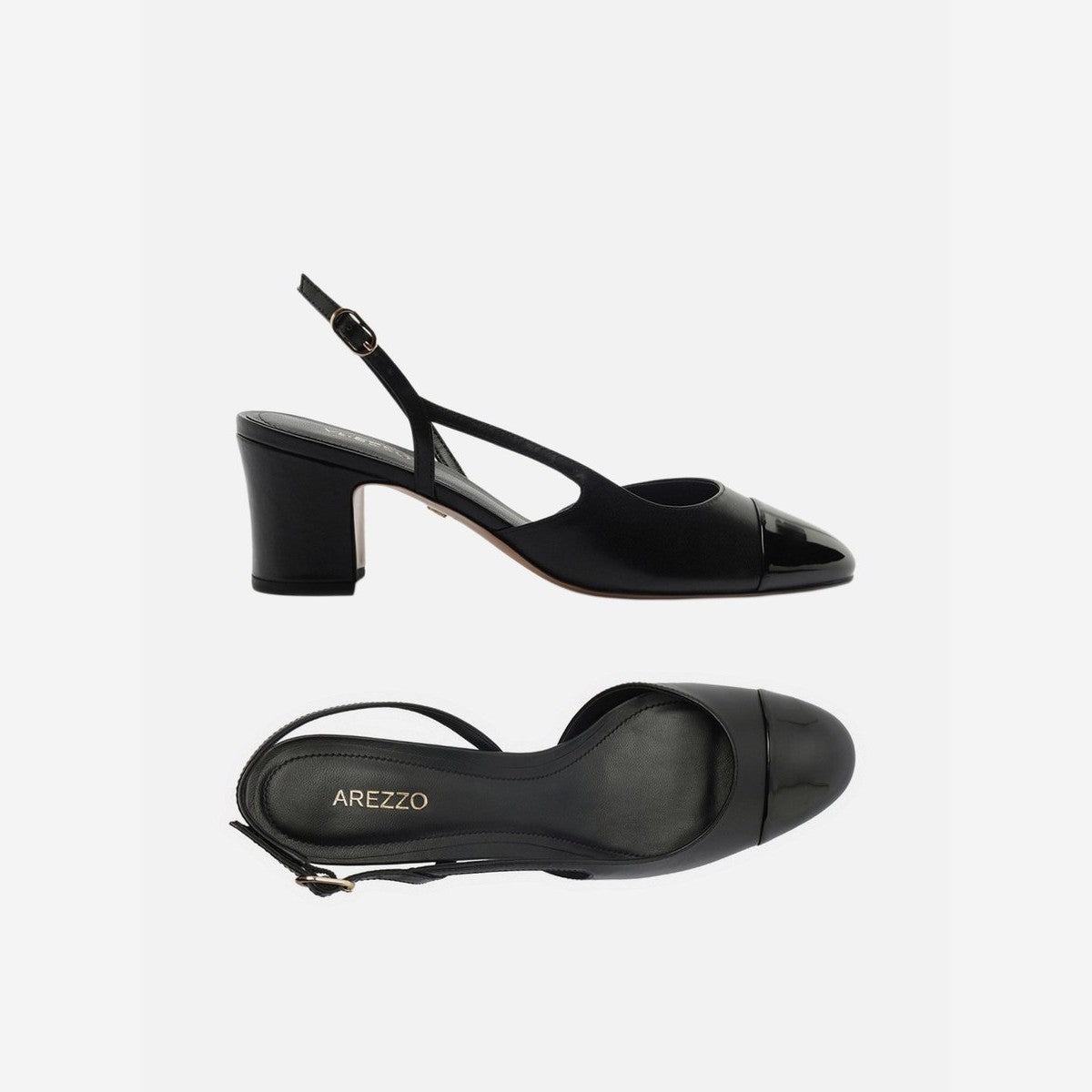 SCARPIN PRETO COURO SALTO BLOCO SLINGBACK A 14209 0001 0001 AREZZO