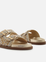 SANDÁLIA PAPETE DOURADA BEADS FIVELAS A 13130 0007 0001 AREZZO