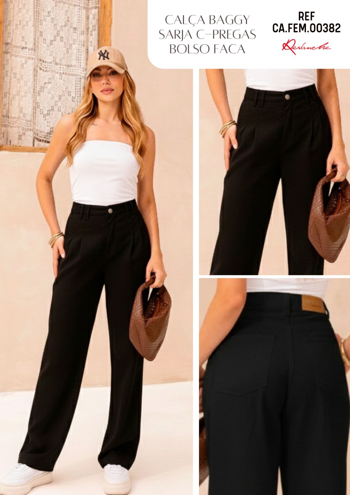 CALÇA SARJA BAGGY PREGAS CAFEM00382 REVANCHE Imagem secundária do produto
