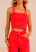 Blusa cropped recorte Alcance vista costas e recorte traseiro