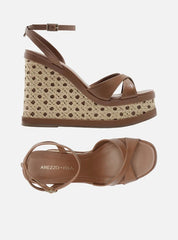 SANDÁLIA MARROM COURO PALHA SEXTAVADA PLATAFORMA A 12523 0046 0001 AREZZO