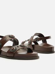 SANDÁLIA PAPETE MARROM ESCURO COURO PEDRARIAS A 13555 0077 0001 AREZZO