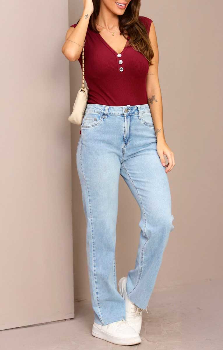 CALÇA JEANS RETA CINT ALTA BARRA CAFEM00089 REVANCHE