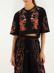BLUSA T-SHIRT CROPPED FLORAL BELLE 344192 FARM RIO