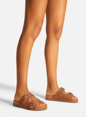 SANDÁLIA PAPETE MARROM TRAMADA FIVELAS A 13562 0001 0001 AREZZO