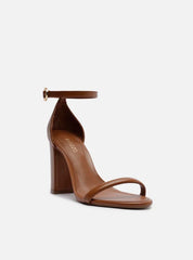 SANDÁLIA MARROM COURO SALTO ALTO BLOCO BÁSICA A 10281 0330 0001 AREZZO