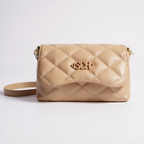 Bolsa crossbody pequena matelassê bege Schutz frente