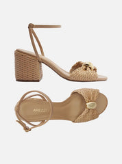 SANDÁLIA BEGE PALHA SALTO BLOCO TIRA METAL A 12463 0044 0001 AREZZO