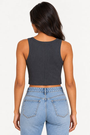 Cinza | Blusa Cropped Canelado Malipa — costas