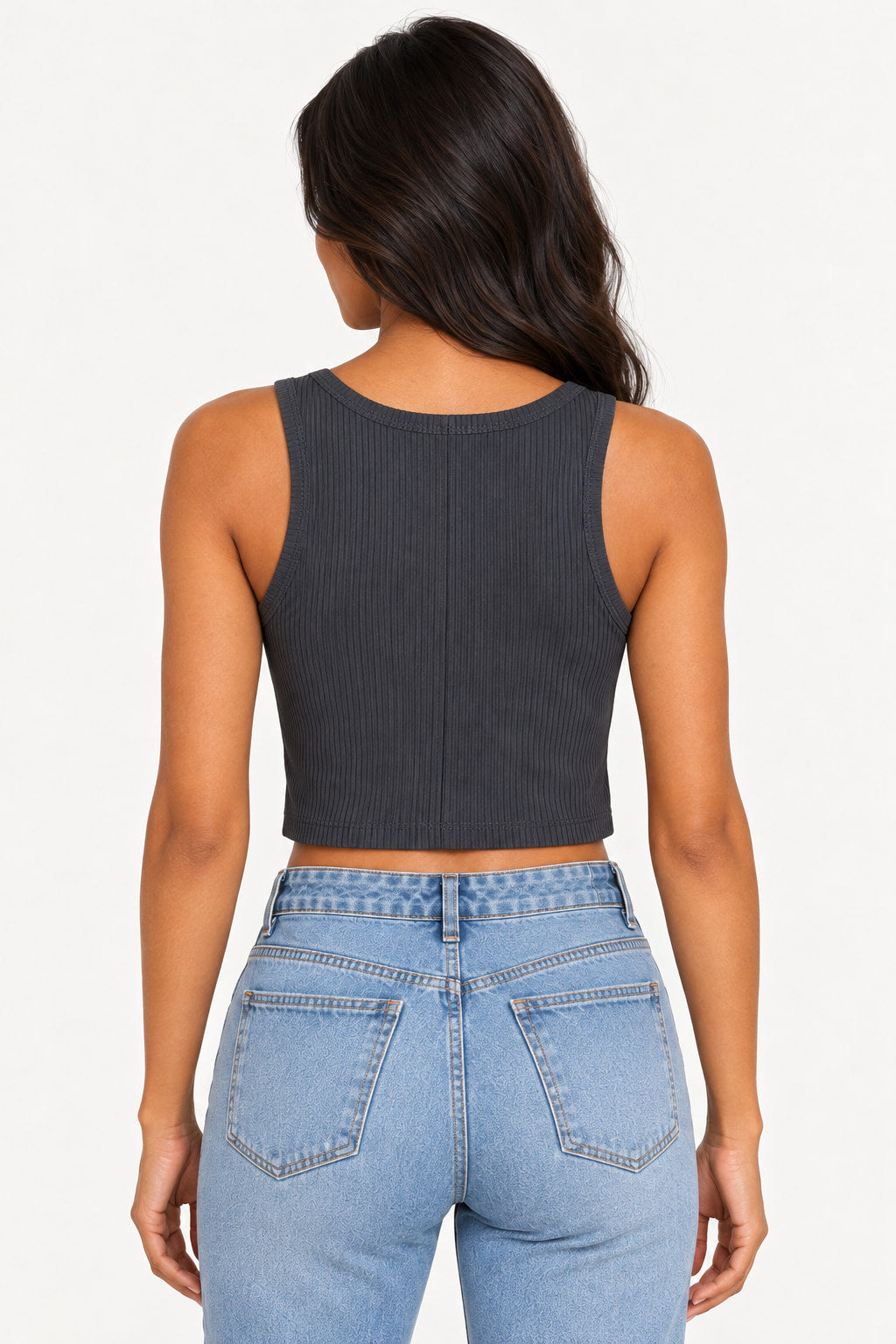 Cinza | Blusa Cropped Canelado Malipa — costas