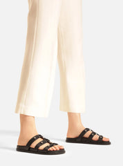 SANDÁLIA PAPETE PRETA COURO ELOS REBITES A 12016 0235 0002 AREZZO