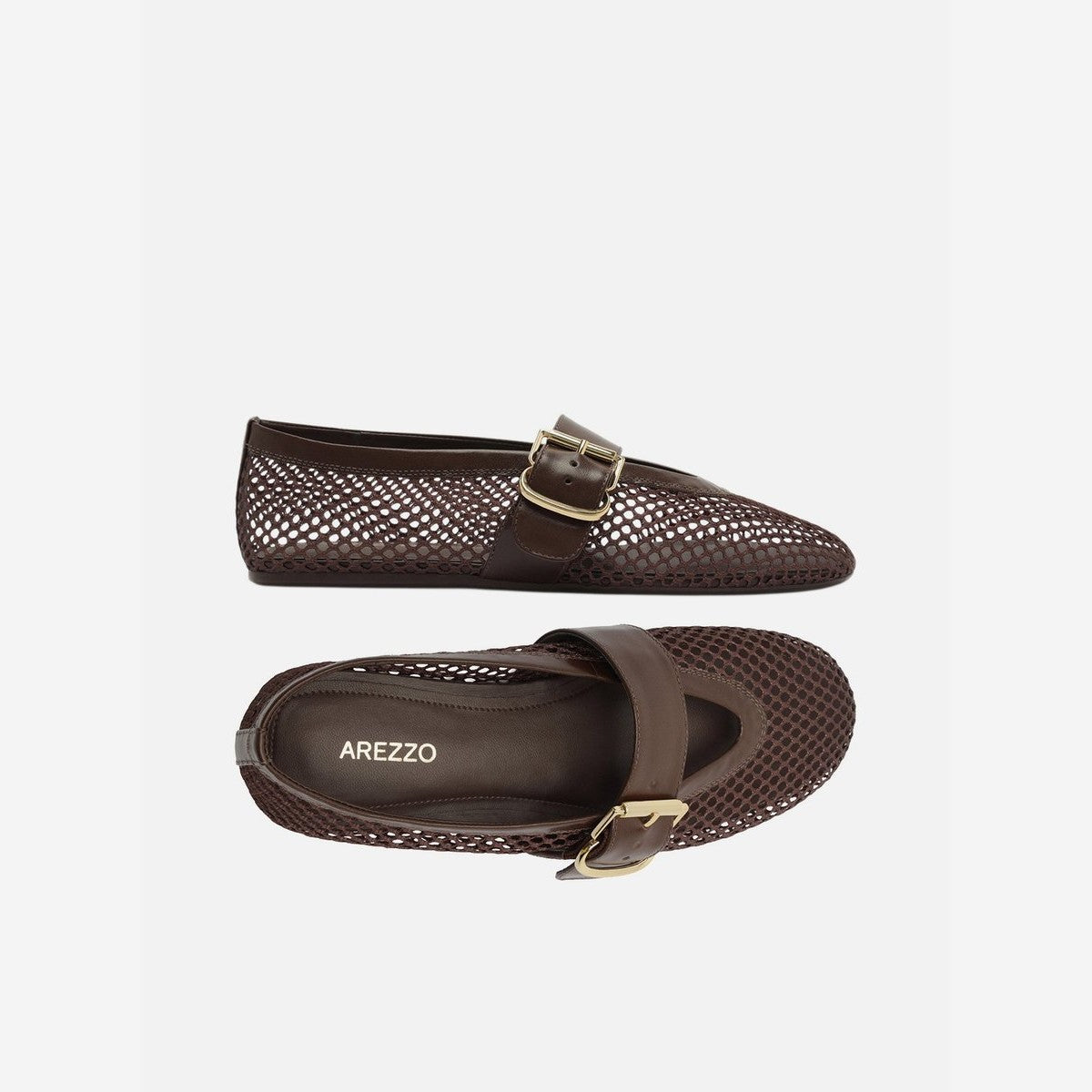 SAPATILHA MARROM BICO REDONDO FIVELA DOURADA A 13457 0045 0006 AREZZO