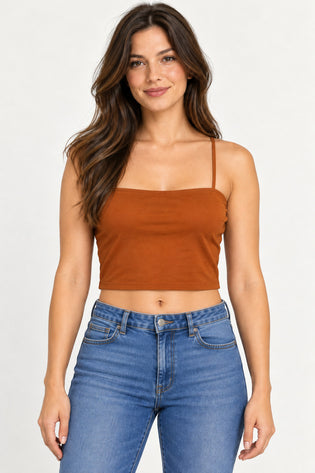 Marrom | Blusa Regata Franzida Cropped Skenn — frente