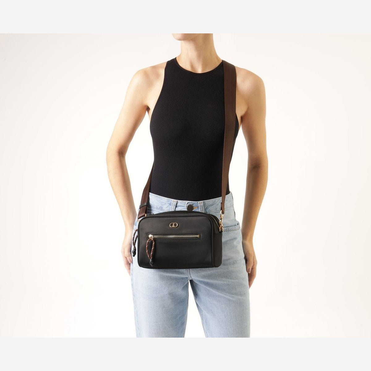 BOLSA TIRACOLO MÉDIA NYLON ALÇA FITA PRETA C 50039 0015 0003 ANACAPRI