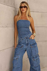 BLUSA TOP JEANS BARRA ASSIMETRICA 8855141 ALCANCE