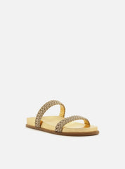 SANDÁLIA PAPETE DOURADA TIRAS TRANÇA  A 13555 0081 0001 AREZZO