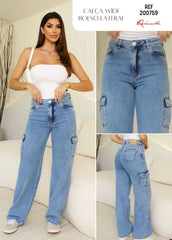 CALÇA JEANS WIDE LEG BOLSO CARGO 200759C REVANCHE