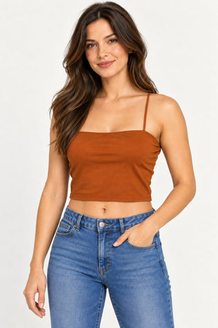 Marrom | Blusa Regata Franzida Cropped Skenn — lado