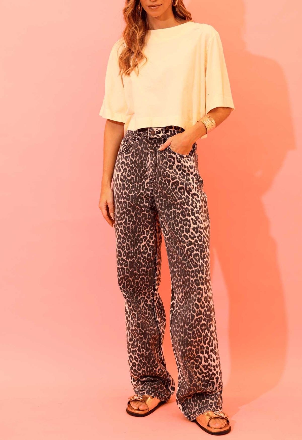 CALÇA JEANS WIDE LEG LEOPARD 8358 ALCANCE