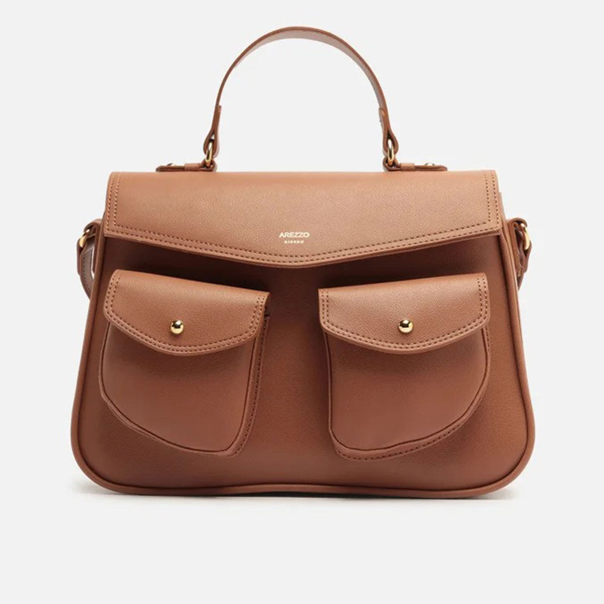 BOLSA SATCHEL MARROM GRANDE BOLSOS FRONTAIS A 50021 0987 0002 AREZZO