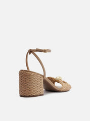 SANDÁLIA BEGE PALHA SALTO BLOCO TIRA METAL A 12463 0044 0001 AREZZO