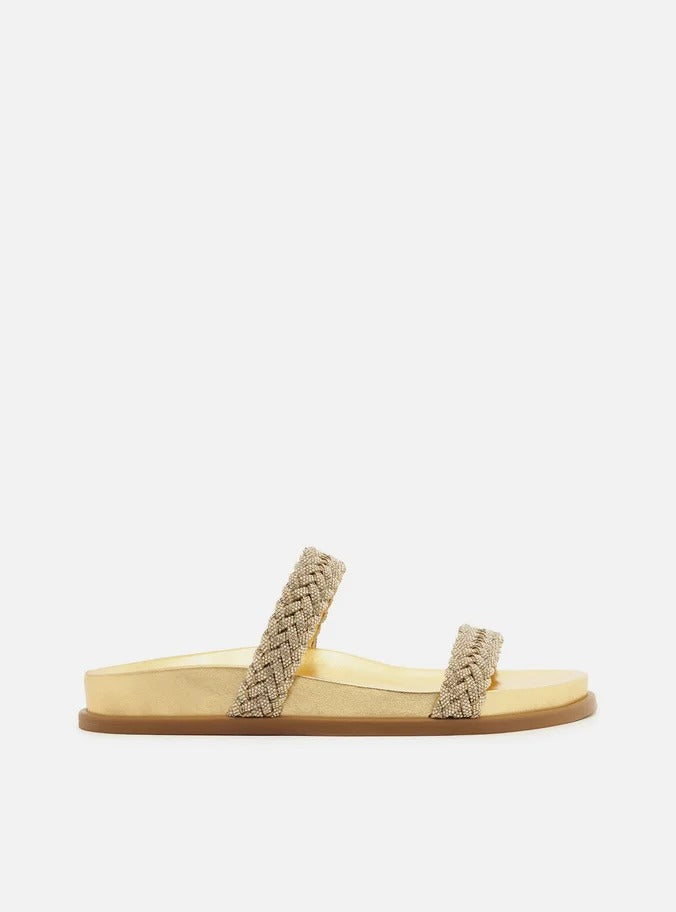 SANDÁLIA PAPETE DOURADA TIRAS TRANÇA  A 13555 0081 0001 AREZZO