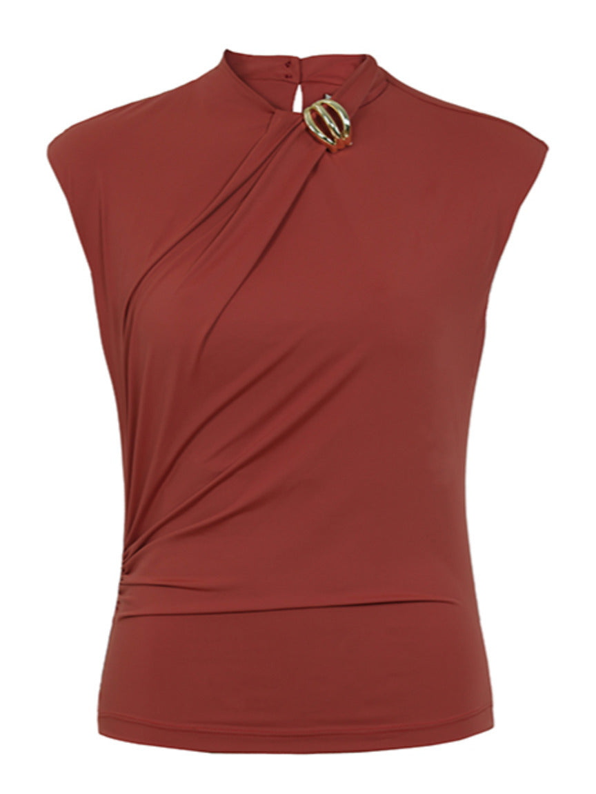 Blusa begonia Skenn vista lateral mostrando decote