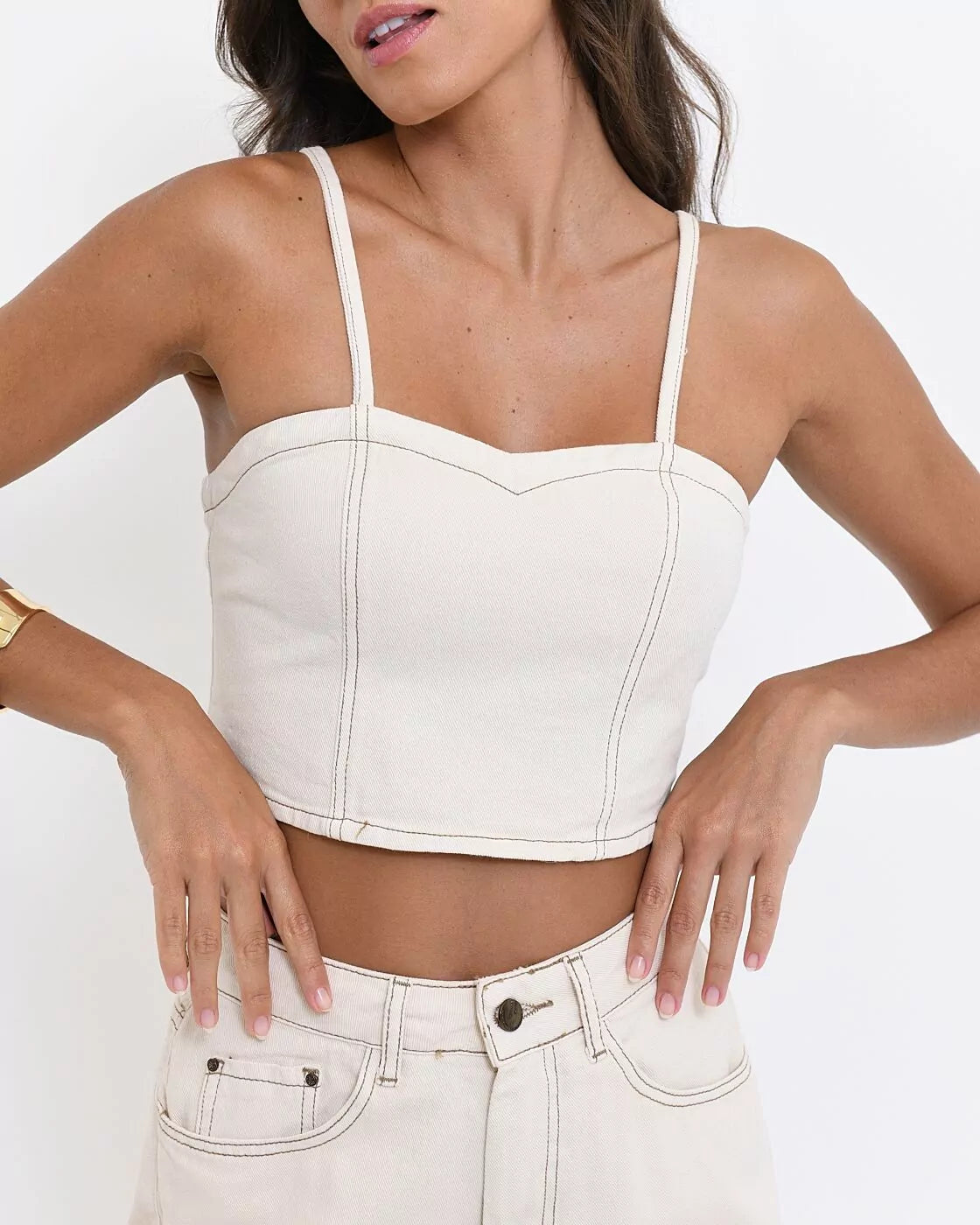 Blusa cropped decote coração Alcance costas feminina
