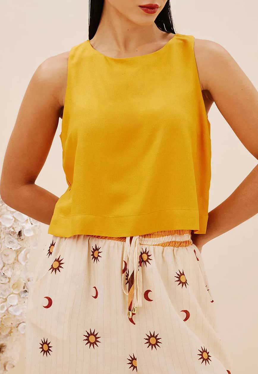 Blusa cropped quadrada lisa Cacay 103890 feminina, vista frente Imagem principal do produto