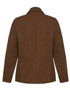 Blazer transpassado lateral mostrando caimento feminino