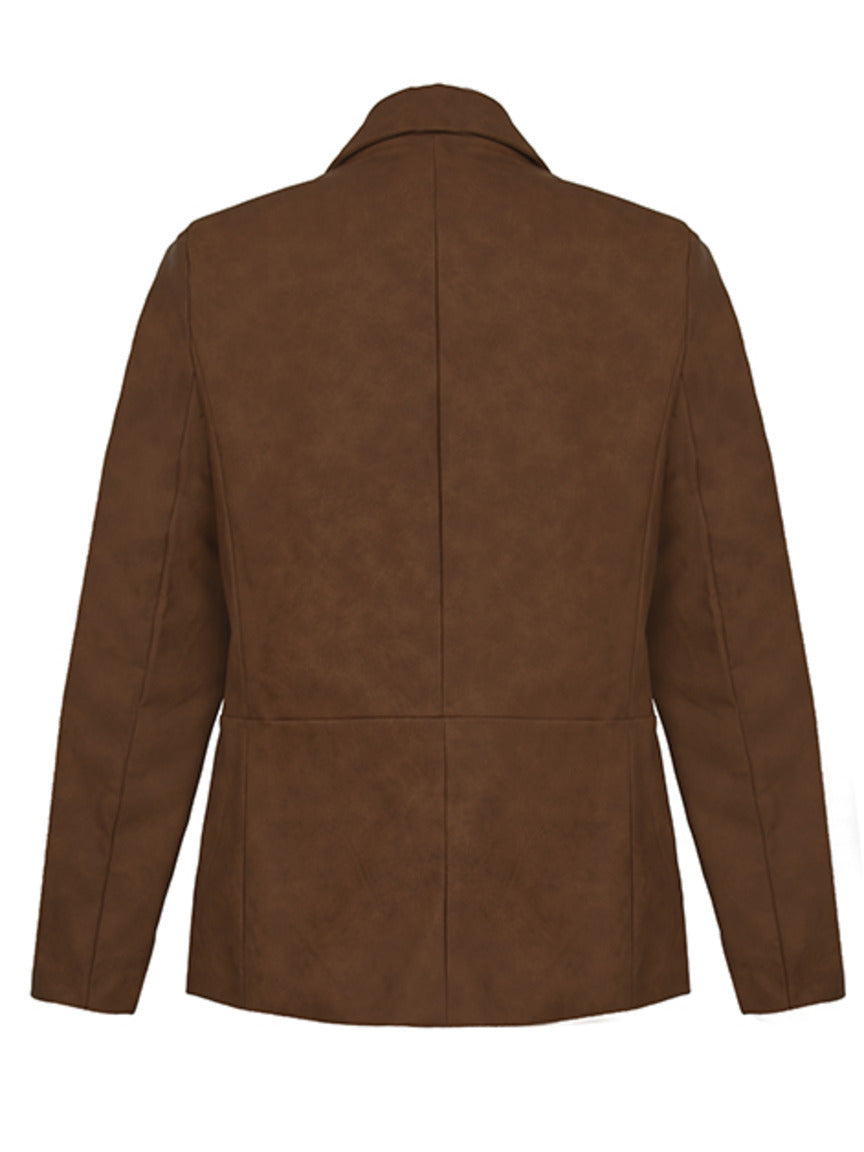 Blazer transpassado lateral mostrando caimento feminino