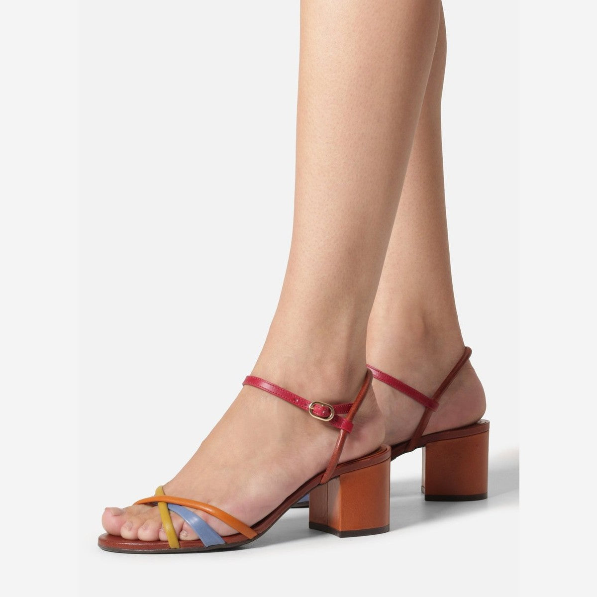 SANDÁLIA MULTICOLORIDA SALTO BLOCO FIVELA TIRAS A 10055 1312 0008 AREZZO