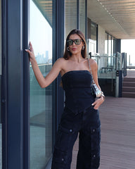 BLUSA TOP JEANS BARRA ASSIMETRICA BLACK 8857168 ALCANCE